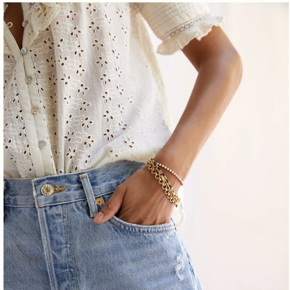 Anthropologie Love the Label Dreamer Ruffled Eyelet Blouse In White - Picture 9 of 10